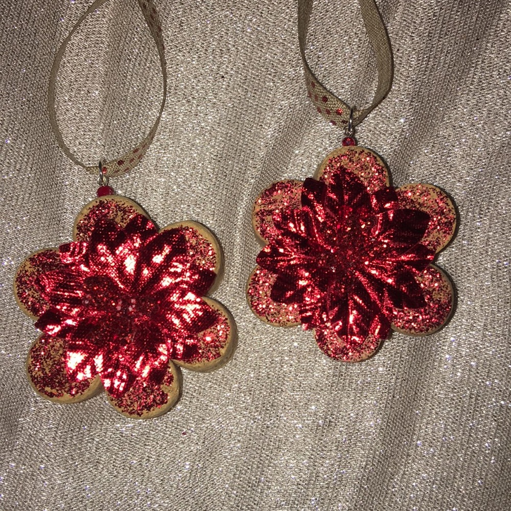 Poinsettia Wine Cork Ornaments (set of 2)